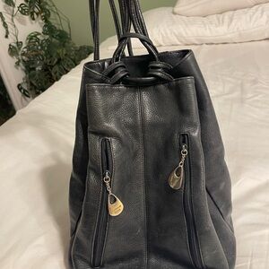 Vintage Black Leather double strap backpack